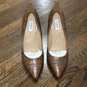 LK Bennett Brown Croc-Embossed Pointed Toe Flats